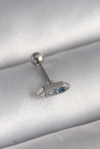 316L Çelik Gümüş Renk Mavi Zirkon Taşlı Tragus Piercing ürün görseli 1