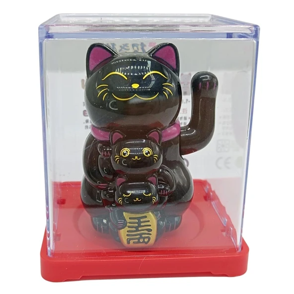 Maneki Neko El Sallayan Mini Şans Kedisi Siyah Solar Güneş Enerjili 5x5cm F10SYH10 ürün görseli 1