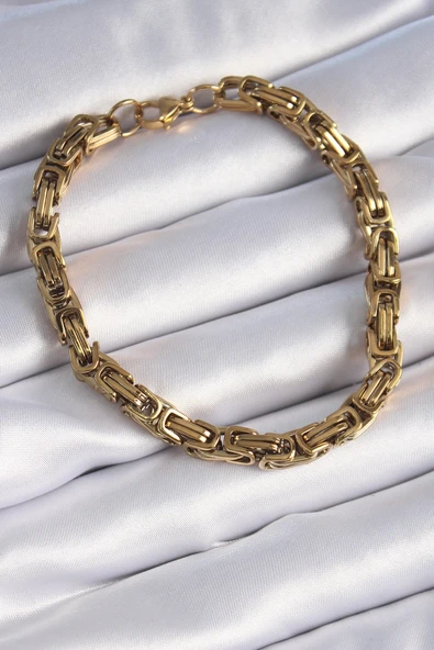 316L Çelik Gold Renk Kral Zincir Model Erkek Bileklik ürün görseli 1