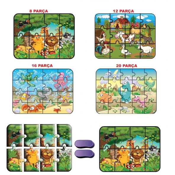 1481 Süper Renkli 4'lü Puzzle - Hayvanlar / 8+12+16+24 Parça Puzzle ürün görseli 1