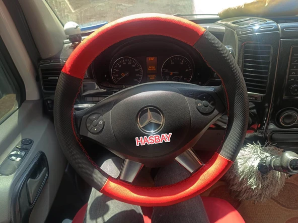 DİKİŞLİ DİREKSİYON KILIFI NOKTALI /KIRMIZI DERİ KIRMIZI DİKİŞLİ MERCEDES SPRİNTER İÇİN ürün görseli 1