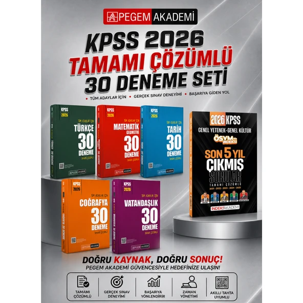 PEGEM AKADEMİ 2026 KPSS Tüm Adaylar İçin 150 Deneme Seti (5.Kitap) & İndeks Akademi KPSS ÖSYM nin İndeksi Çıkmış Sorular Son 5 Yıl Seti ürün görseli 1