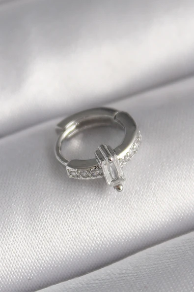 316L Çelik Gümüş Renk Zirkon Taşlı Tragus Piercing ürün görseli 1