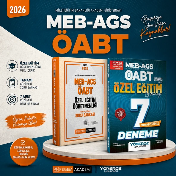 2026 MEB AGS ÖABT Özel Eğitim Öğretmenliği Soru Bankası & Yönerge Özel Eğitim Öğretmenliği 7 Deneme Seti ürün görseli 1