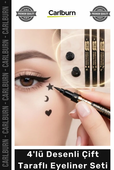 Yaratıcı Dekoratif Çift Taraflı Yoğun Siyah Pigment Makyaj 4'lü Desenli Çift Taraflı Eyeliner Seti ürün görseli 1