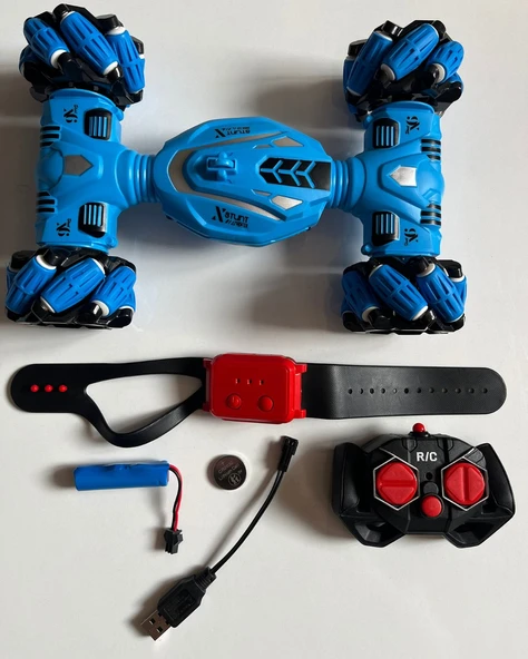 Uzaktan Kumandalı El Kontrollü 2.4G Şarjlı ve Işıklı 25 Cm Araba | Full Fonksiyonlu Mavi Renkli Araba | 360 Derece Dönebilen Araba | Yan Giden ürün görseli 1