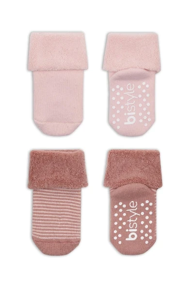 2'Li Çemberli Kaymaz Havlu Soket Çorap 10503 Pudra Pembe ürün görseli 1