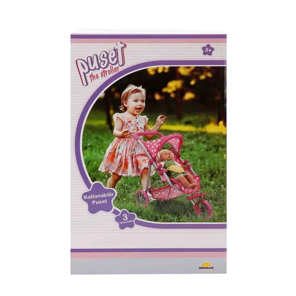 0663 Puantiye Desenli, 3 Tekerlekli ve Tenteli Oyuncak Puset - NessiWorld ürün görseli 1