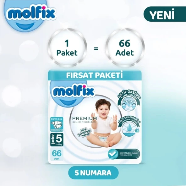 Premium Bebek Bezi Ultra Fırsat Paketi 5 Beden 11-18 Kg 66 Adet ürün görseli 1