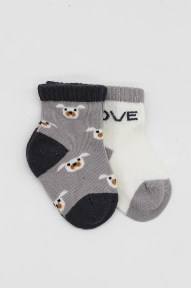 2'Li Love Dog Penye Soket Çorap 10118 Gri ürün görseli 1