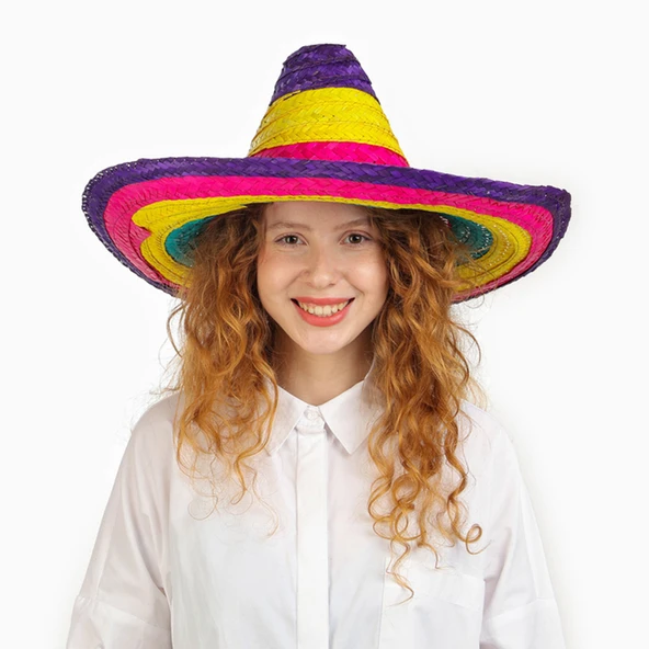 NessiWorld Sombrero Meksikaa Şapkası Renkli Örme Hasır Çocuk Boy ürün görseli 1