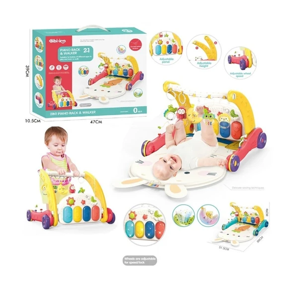 BIB6016- Piyanolu Bebek Yürüteci ve Tavşan Desenli Kırmızı Oyun Halısı  2 in 1 ürün görseli 1