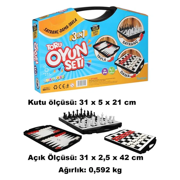 Toru 3 in 1 Çantalı Oyun Seti Satranç-Dama-Tavla ürün görseli 1