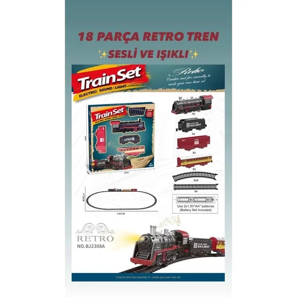 BJ2308A 18 PARÇA SESLİ IŞIKLI RETRO TREN-ŞİM ürün görseli 1