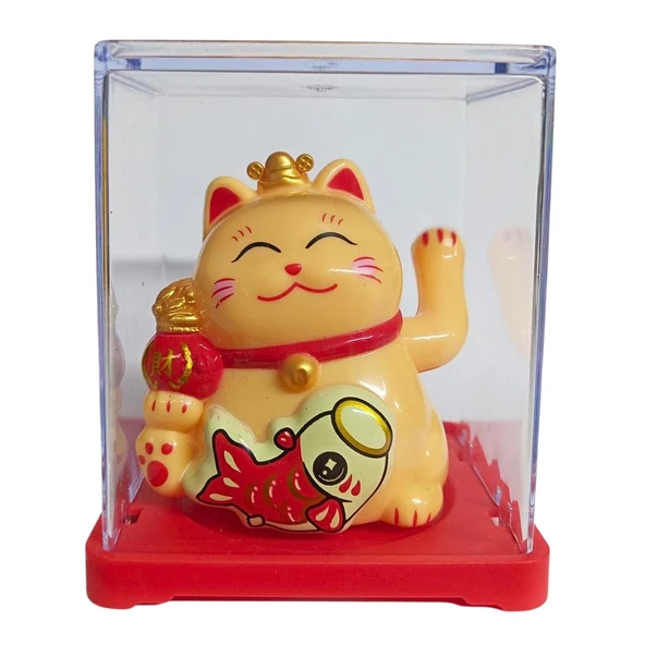 Maneki Neko El Sallayan Mini Şans Kedisi Krem Solar Güneş Enerjili 5x5cm F11KRM11 ürün görseli 1