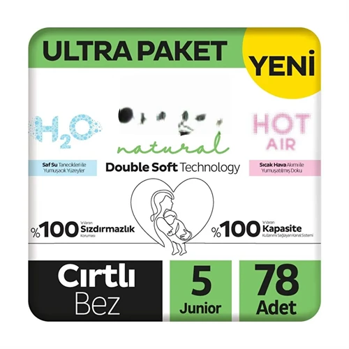 Natural Double Soft Bebek Bezi Ultra Paket 5 Beden 78 Adet ürün görseli 1