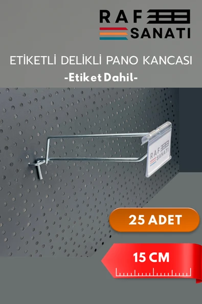 15 CM, Etiketli Delikli Pano Kancası 25 ADET, Tel Askı Kancası, Delikli Panel Raf Askısı, Fon Kancası ürün görseli 1