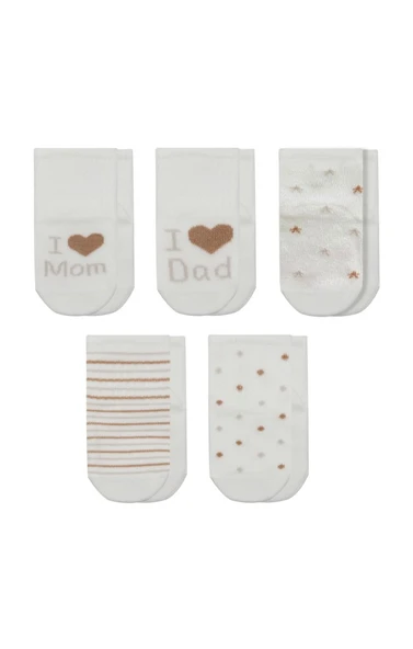 Mom Dad Kutulu Penye Soket Çorap 5li 10148 Ekru Kahve ürün görseli 1