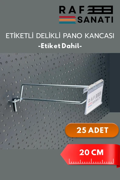 20 CM, Etiketli Delikli Pano Kancası 25 ADET, Tel Askı Kancası, Delikli Panel Raf Askısı, Fon Kancası ürün görseli 1