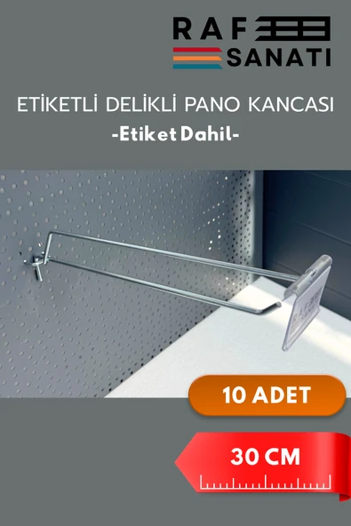30 CM, Etiketli Delikli Pano Kancası 10 ADET, Tel Askı Kancası, Delikli Panel Raf Askısı, Fon Kancası ürün görseli 1