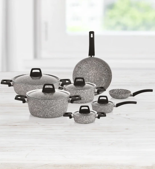 TAÇ MASTERCOOK FAMİLY 12 PARÇA GRANİT TENCERE SETİ GRİ ürün görseli 1