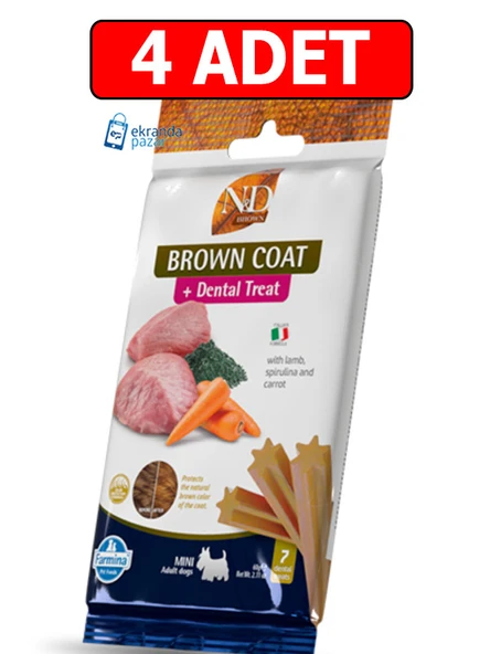 Nd köpek ödül nd brown coat dental treat kuzu havuç ve patatesli küçük ırk yetişkin köpek ödül maması 4 adet 60 gr (7'li) ürün görseli 1