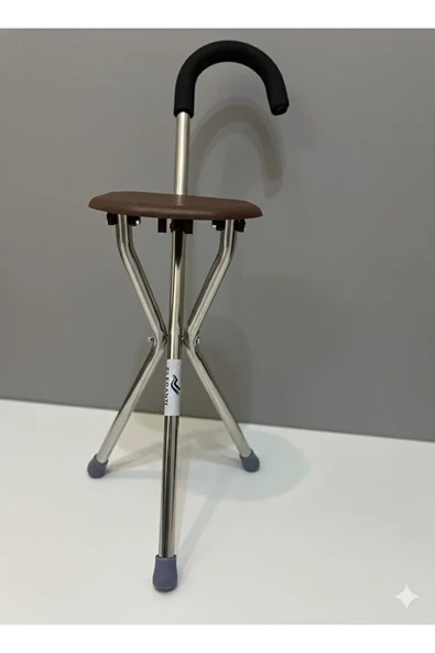 Katlanabilir Oturaklı Baston 3 Ayaklı Tripod Tasarım - Kahverengi (2 Yıl Garantili) ürün görseli 1