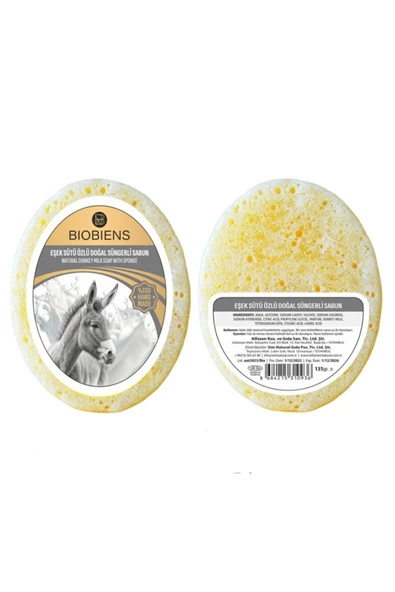 BİOBİENS Eşek Sütü Özlü Doğal Süngerli Sabun 135gr ürün görseli 1
