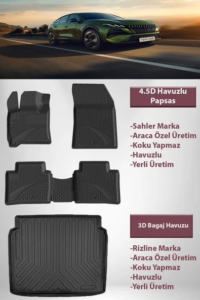 Sahler Peugeot 408 MHEV 2025 ve Sonrası  4.5D Paspas Rzline 3D Bagaj Havuzu ürün görseli 1