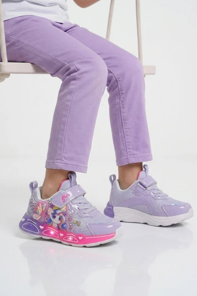 Marcokids Lila Cırtlı Işıklı Hafif Esnek Kız Çocuk Spor Ayakkabı 26Y309 P ürün görseli 1