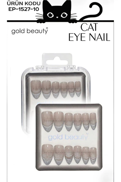 GOLD BEAUTY Kedi gözü takma tırnak gri-simli french ürün görseli 1