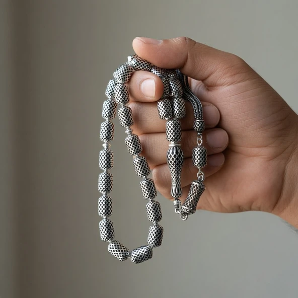 BlackCraft Gümüş Kafes Model Tespih - Resim 2