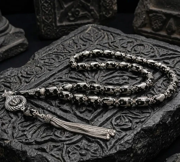 BlackCraft Gümüş Tuğra Desenli Tespih ürün görseli 1