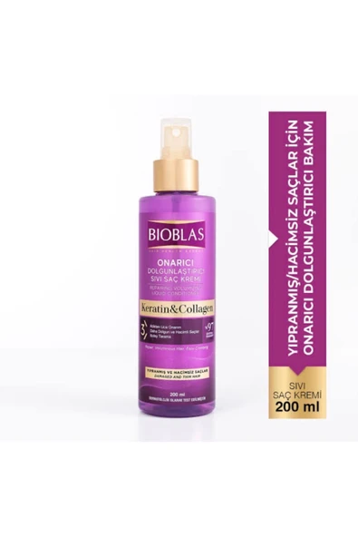 BİOBLAS Onarıcı Dolgunlaştırıcı Kolajen ve Keratin Sıvı Saç Kremi 200 ml ürün görseli 1