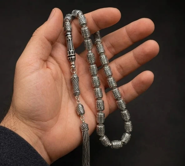 BlackCraft Gümüş Kapsül Kesim Tespih - Resim 3