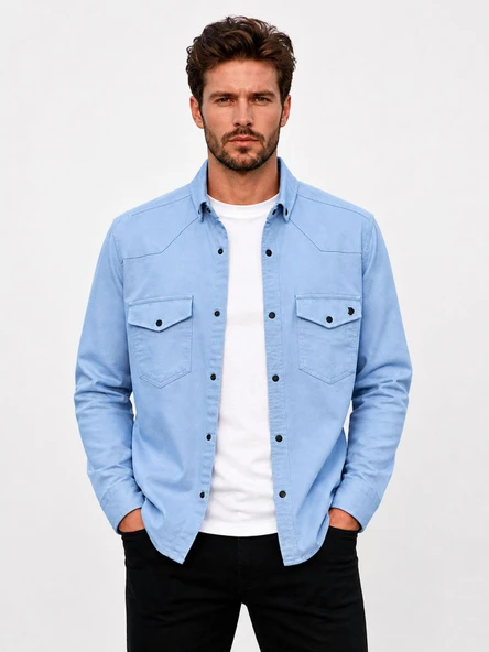 Reeport Uzun Kol Slim Fit Erkek Kot Gömlek - 7643 ürün görseli 1