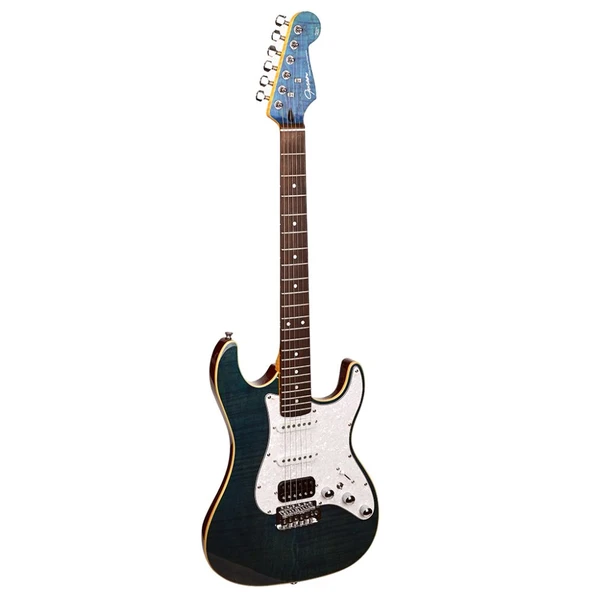Guson SuperStrat HSS Elektro Gitar Quilted Mavi ürün görseli 1