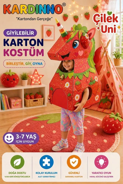 Kardinno Çilek Uni Eğitici Oyuncak Karton Giyilebilir Çocuk Kostümü Etkinlik Parti Kostümü ürün görseli 1