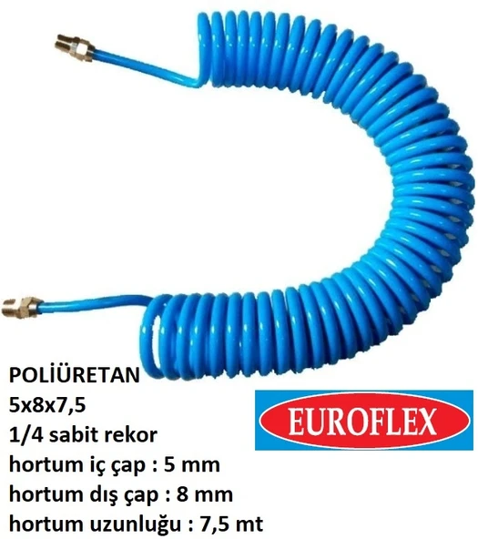 SPİRAL HAVA HORTUM 5X8 7,5MT 1/4" DÜZ REKOR ICP EUROFLEX ürün görseli 1