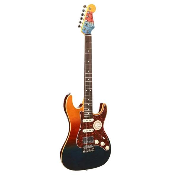Guson SuperStrat HSS Elektro Gitar Quilted Orange Blue Burst ürün görseli 1