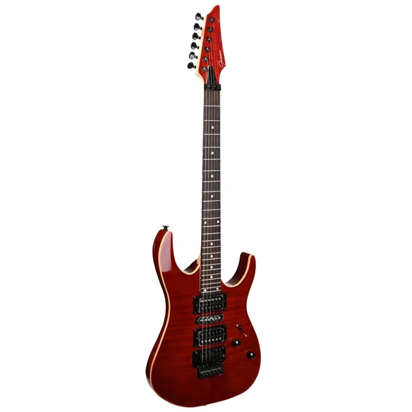 Guson Modern Superstrat HSH FR Tremolo Elektro Gitar (Flame Top - Crimson) ürün görseli 1