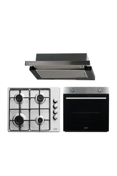 EXEP Inox Aspiratörlü 3'lü Ankastre Set(F6PLUS-EO330-EF200INOX) ürün görseli 1