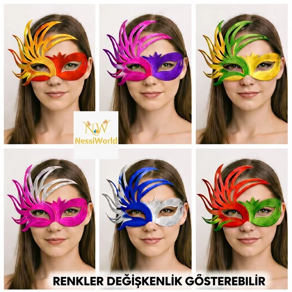 6’lı Çift Renkli Venedik Karton Parti Maskesi Seti ürün görseli 1