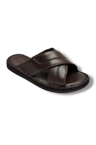 Cakgo 170-26 Hakiki Deri Ultra Soft Çapraz Bant Anatomik Erkek Terlik 40-47 ürün görseli 1