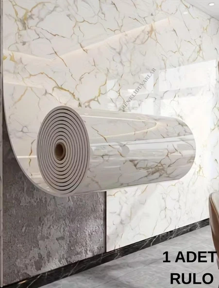 120cm x 3 METRE Tek Parça Yapışkanlı Rulo Mermer Desenli Duvar Paneli Kağıdı Silinebilir LS-6010-BöTE ürün görseli 1