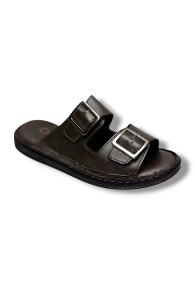 Cakgo 602-26 Hakiki Deri Ultra Soft Çift Tokalı Anatomik Erkek Terlik 40-47 ürün görseli 1