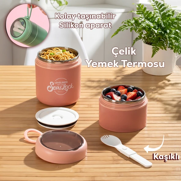 Porsima 5326 Çelik Yemek Termosu Lunch Box Taşınabilir Yemek Kabı Termos 200+650 mL ürün görseli 1
