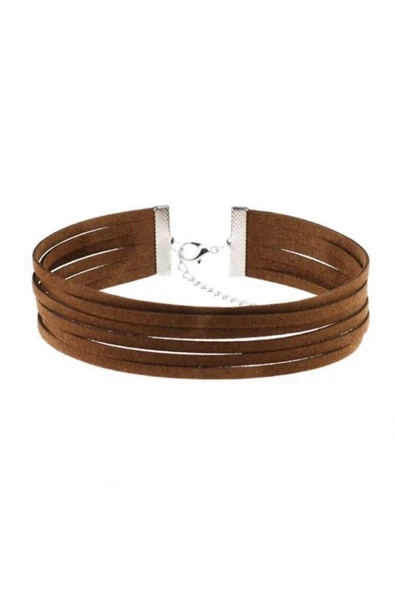 Kahverengi Süet Kadın Choker Kolye ürün görseli 1