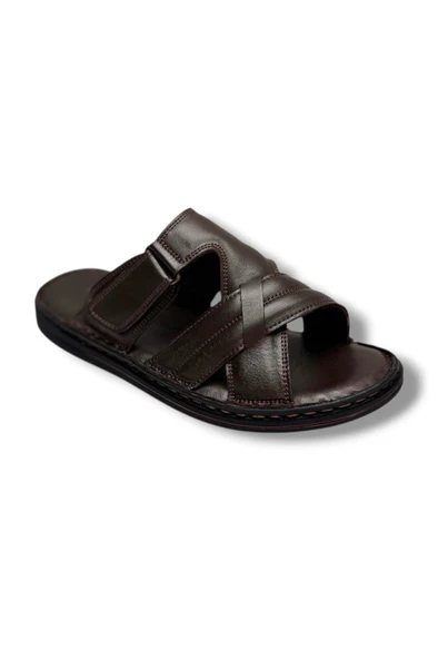 Cakgo 143-26 Hakiki Deri Ultra Soft Çapraz Bant Cırtlı Anatomik Erkek Terlik 40-47 ürün görseli 1