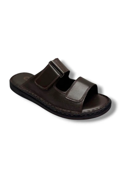 Cakgo 182-26 Hakiki Deri Ultra Soft Çift Bant Cırtlı Anatomik Erkek Terlik 40-47 ürün görseli 1